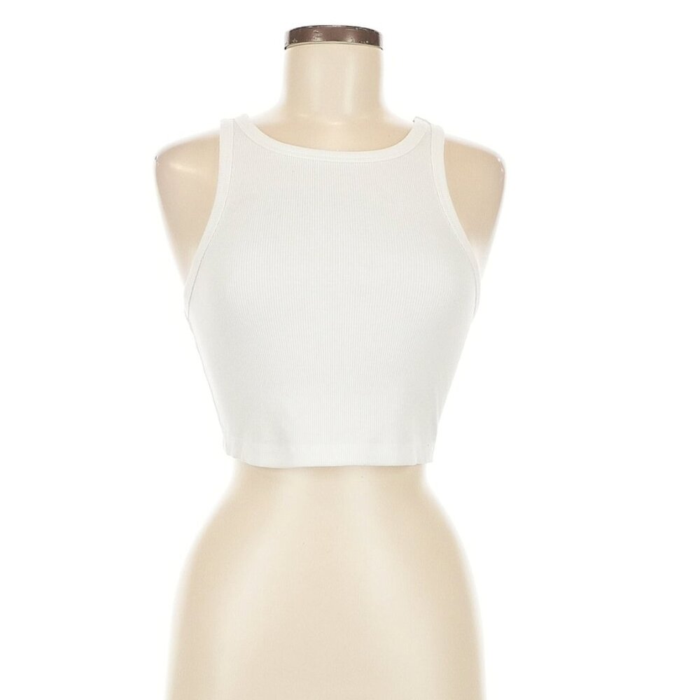 White Ribbed Crop Tank